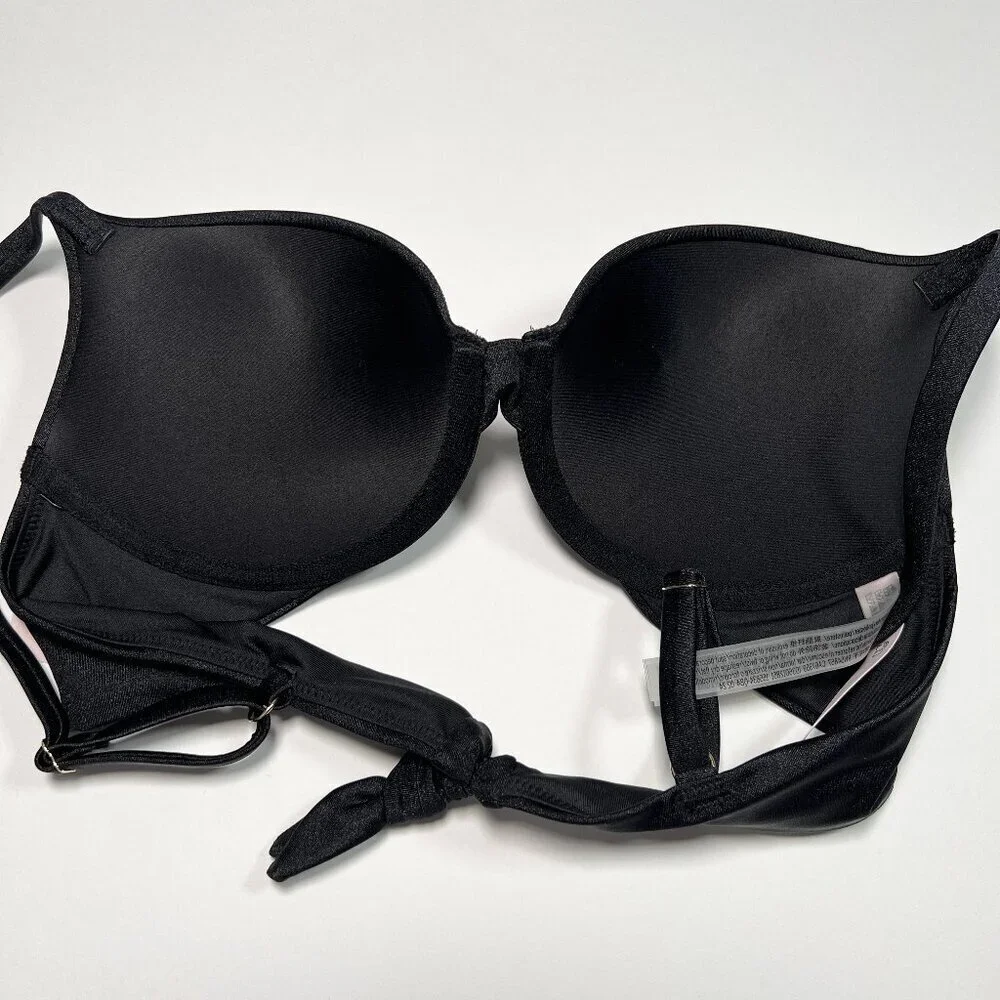 Victoria Secret 34A VERY SEXY Push Up Bikini Top Shine Trim Back Tie Black - Picture 5 of 5